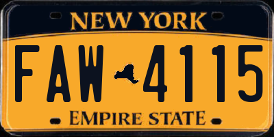 NY license plate FAW4115