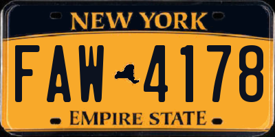 NY license plate FAW4178