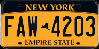 NY license plate FAW4203
