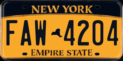 NY license plate FAW4204