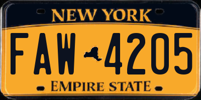 NY license plate FAW4205