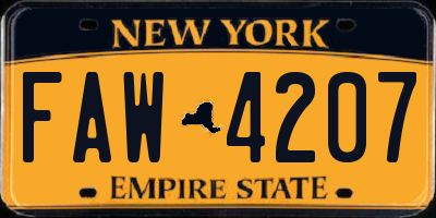 NY license plate FAW4207