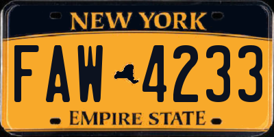 NY license plate FAW4233