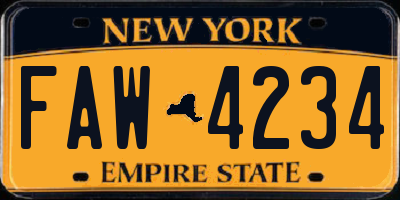 NY license plate FAW4234
