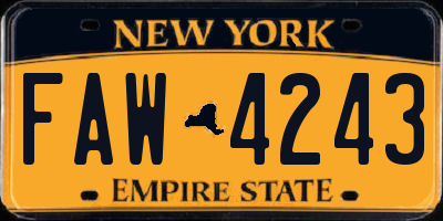 NY license plate FAW4243