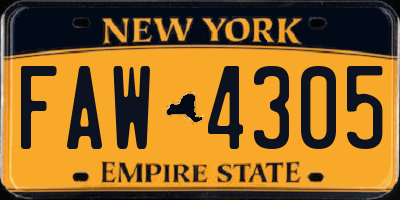 NY license plate FAW4305