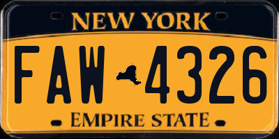 NY license plate FAW4326