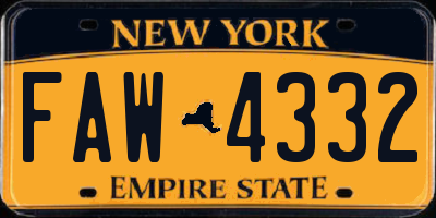 NY license plate FAW4332