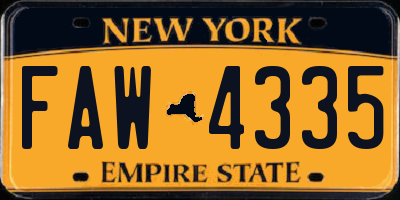 NY license plate FAW4335