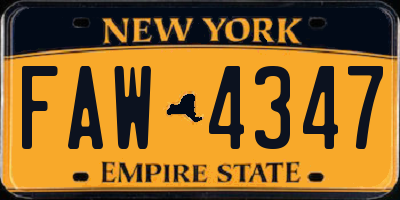 NY license plate FAW4347