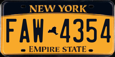 NY license plate FAW4354