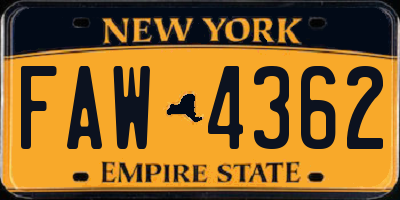 NY license plate FAW4362