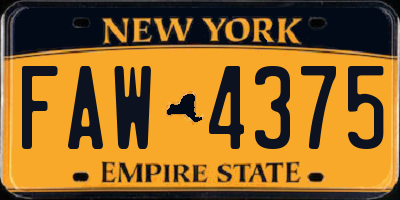 NY license plate FAW4375