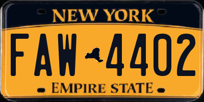 NY license plate FAW4402