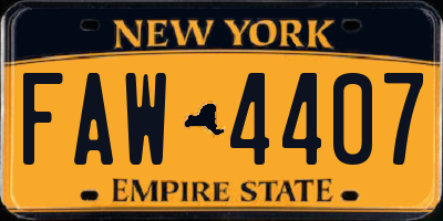 NY license plate FAW4407