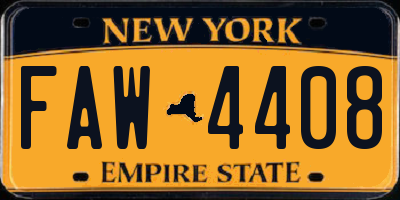 NY license plate FAW4408