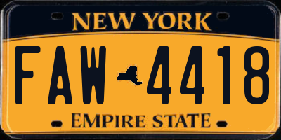 NY license plate FAW4418