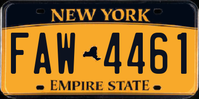 NY license plate FAW4461