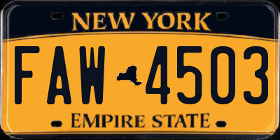 NY license plate FAW4503
