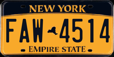 NY license plate FAW4514