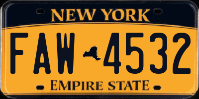 NY license plate FAW4532