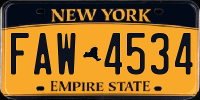 NY license plate FAW4534