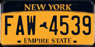 NY license plate FAW4539