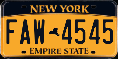 NY license plate FAW4545