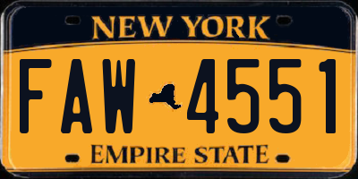 NY license plate FAW4551