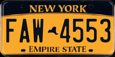 NY license plate FAW4553