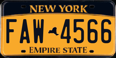 NY license plate FAW4566