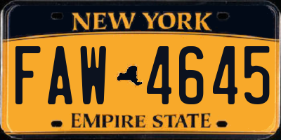 NY license plate FAW4645