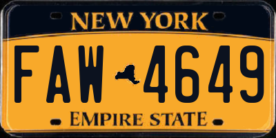 NY license plate FAW4649
