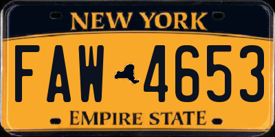 NY license plate FAW4653
