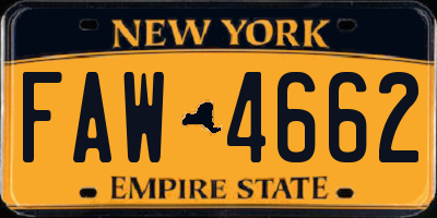 NY license plate FAW4662