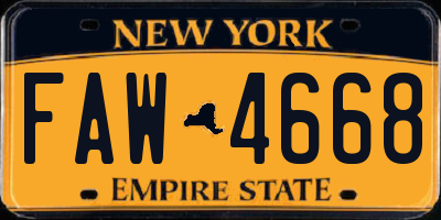 NY license plate FAW4668