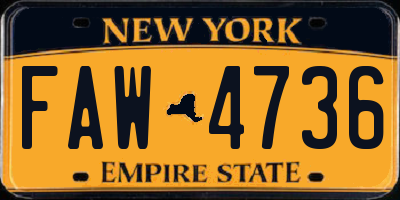 NY license plate FAW4736
