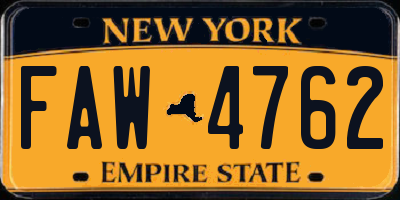 NY license plate FAW4762