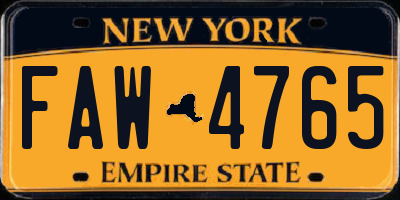 NY license plate FAW4765