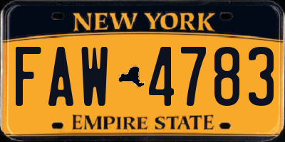 NY license plate FAW4783