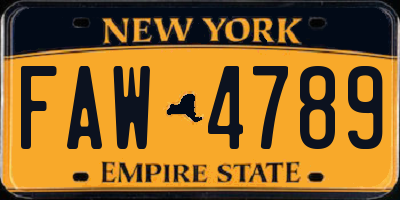 NY license plate FAW4789