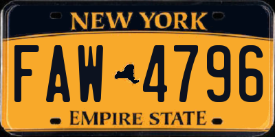 NY license plate FAW4796