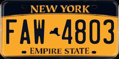 NY license plate FAW4803