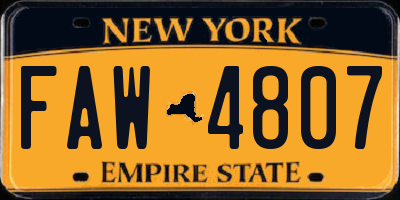 NY license plate FAW4807