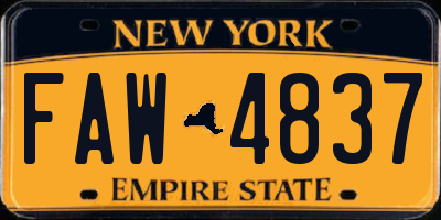 NY license plate FAW4837