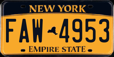 NY license plate FAW4953