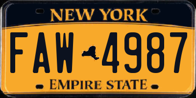 NY license plate FAW4987