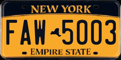 NY license plate FAW5003
