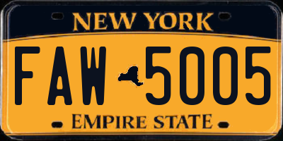 NY license plate FAW5005
