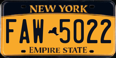 NY license plate FAW5022